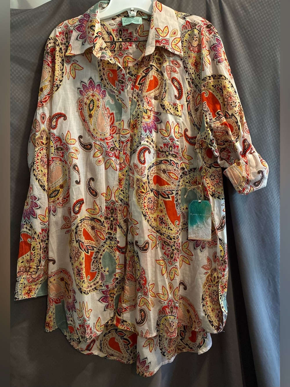 NWT True Destinations Button-Up, Collared Tunic, Blouse, Cover-Up; Size XL